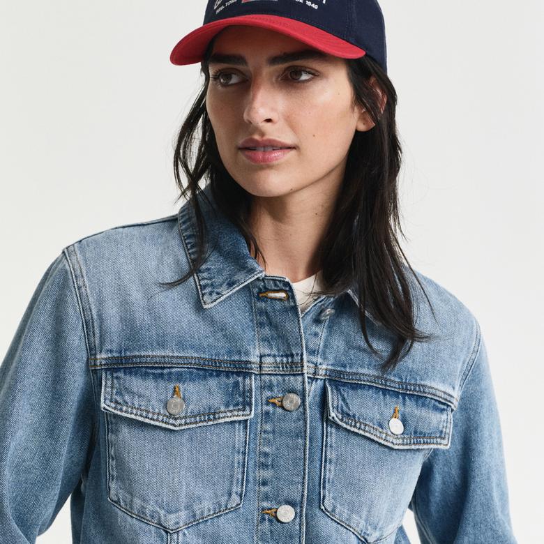GANT Kadın Mavi Regular Fit Klasik Yaka Denim Ceket