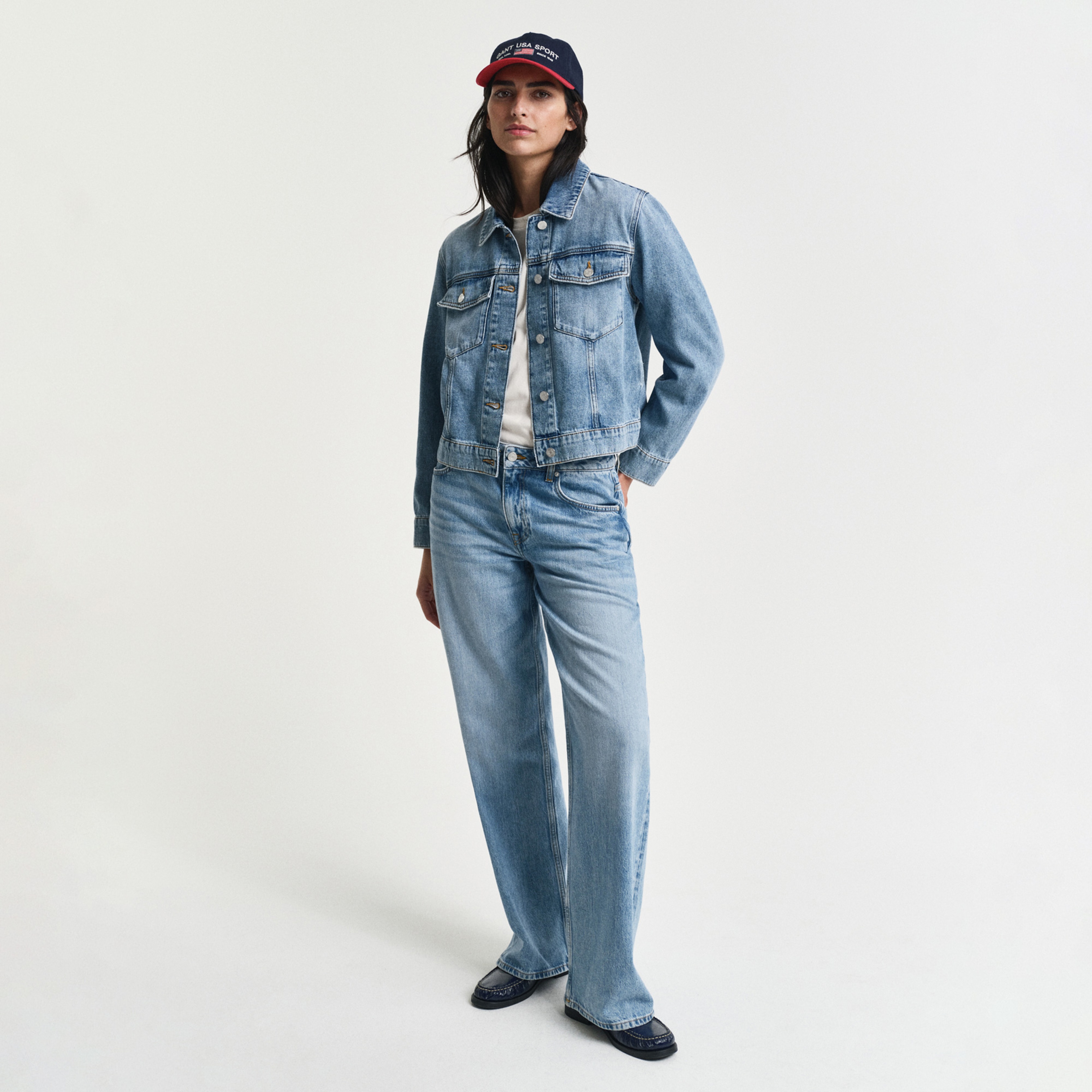 GANT Kadın Mavi Regular Fit Klasik Yaka Denim Ceket