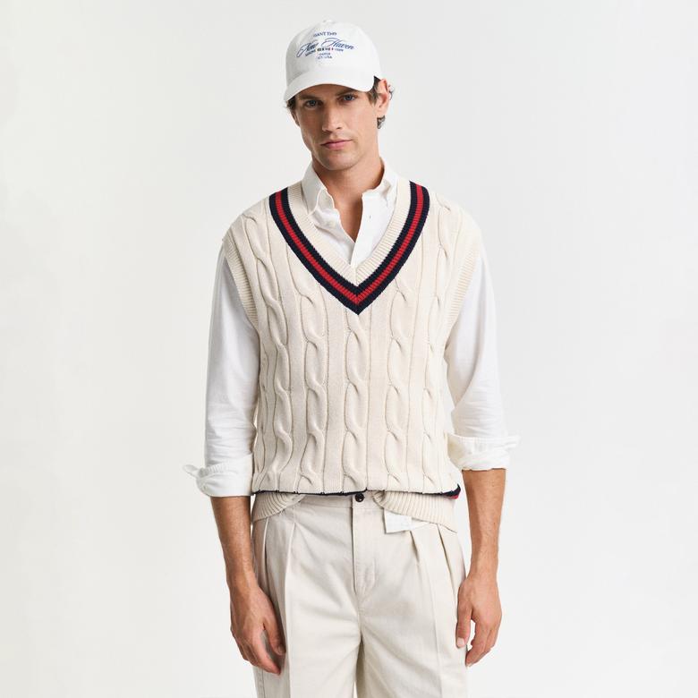 GANT Erkek Krem Relaxed Fit V Yaka Süveter