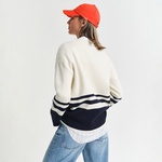 GANT Kadın Krem Relaxed Fit V Yaka Çizgili Hırka