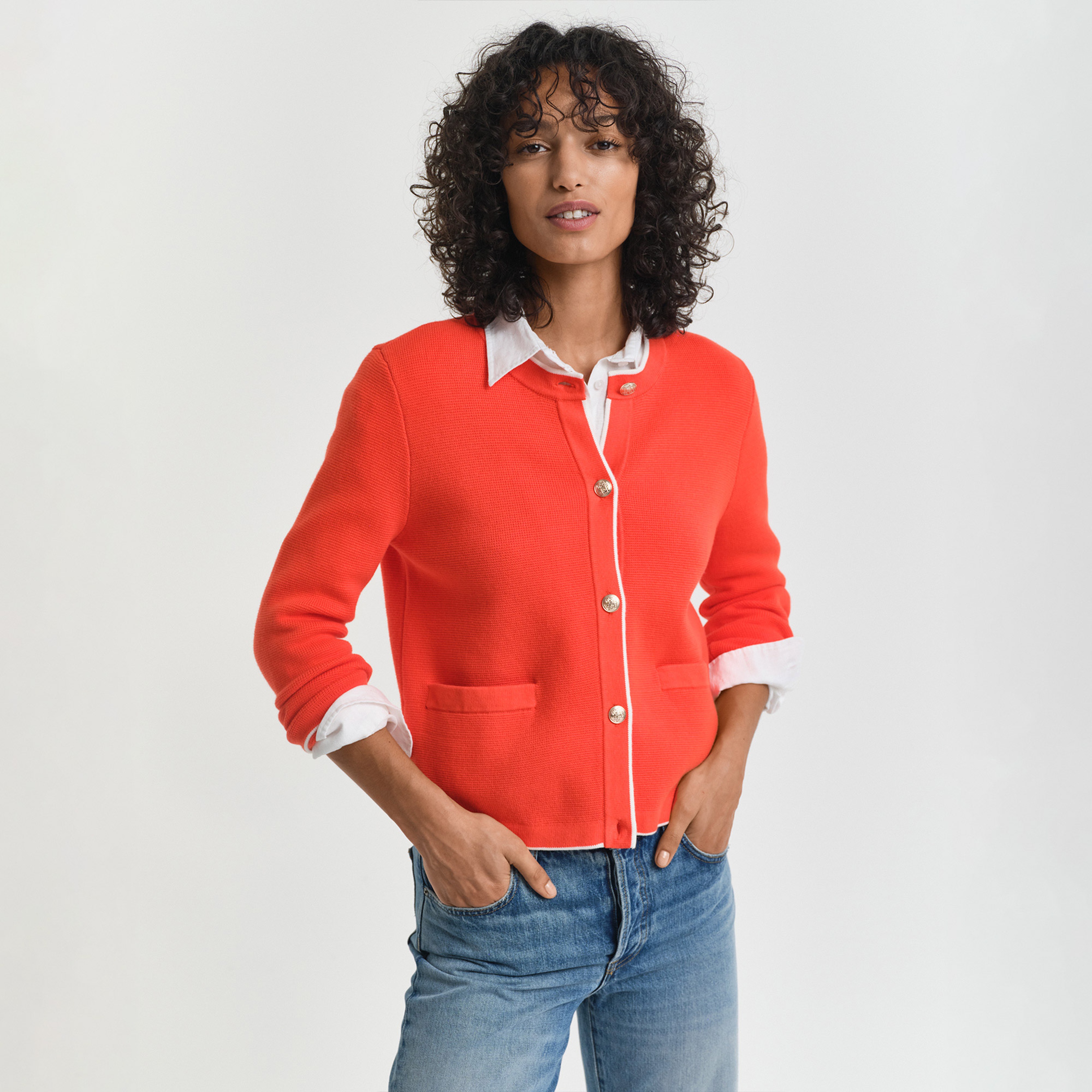 GANT Kadın Turuncu Regular Fit Bisiklet Yaka Hırka
