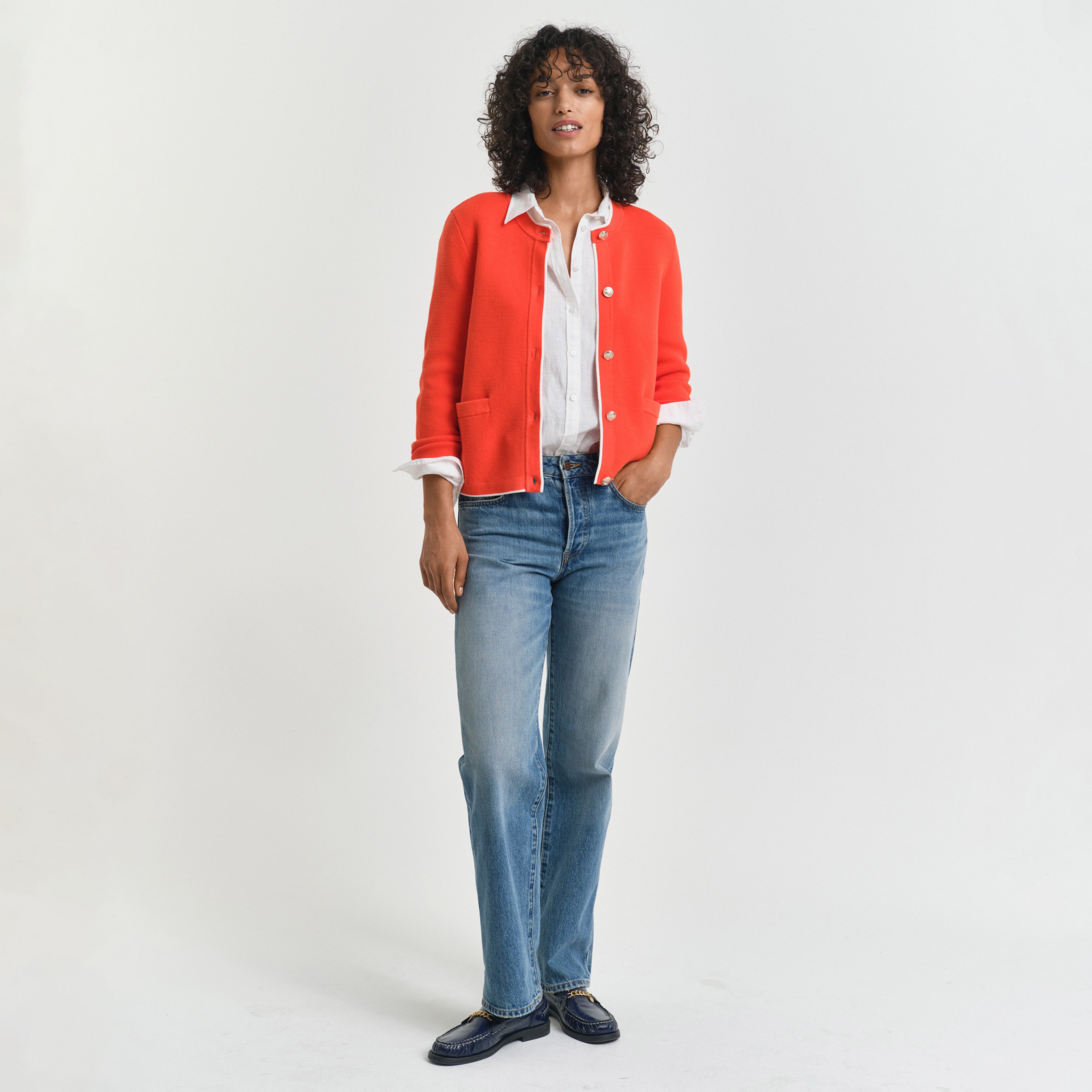 GANT Kadın Turuncu Regular Fit Bisiklet Yaka Hırka