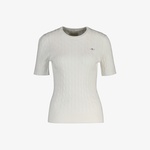 GANT Kadın Beyaz Slim Fit Bisiklet Yaka Kısa Kollu Kazak