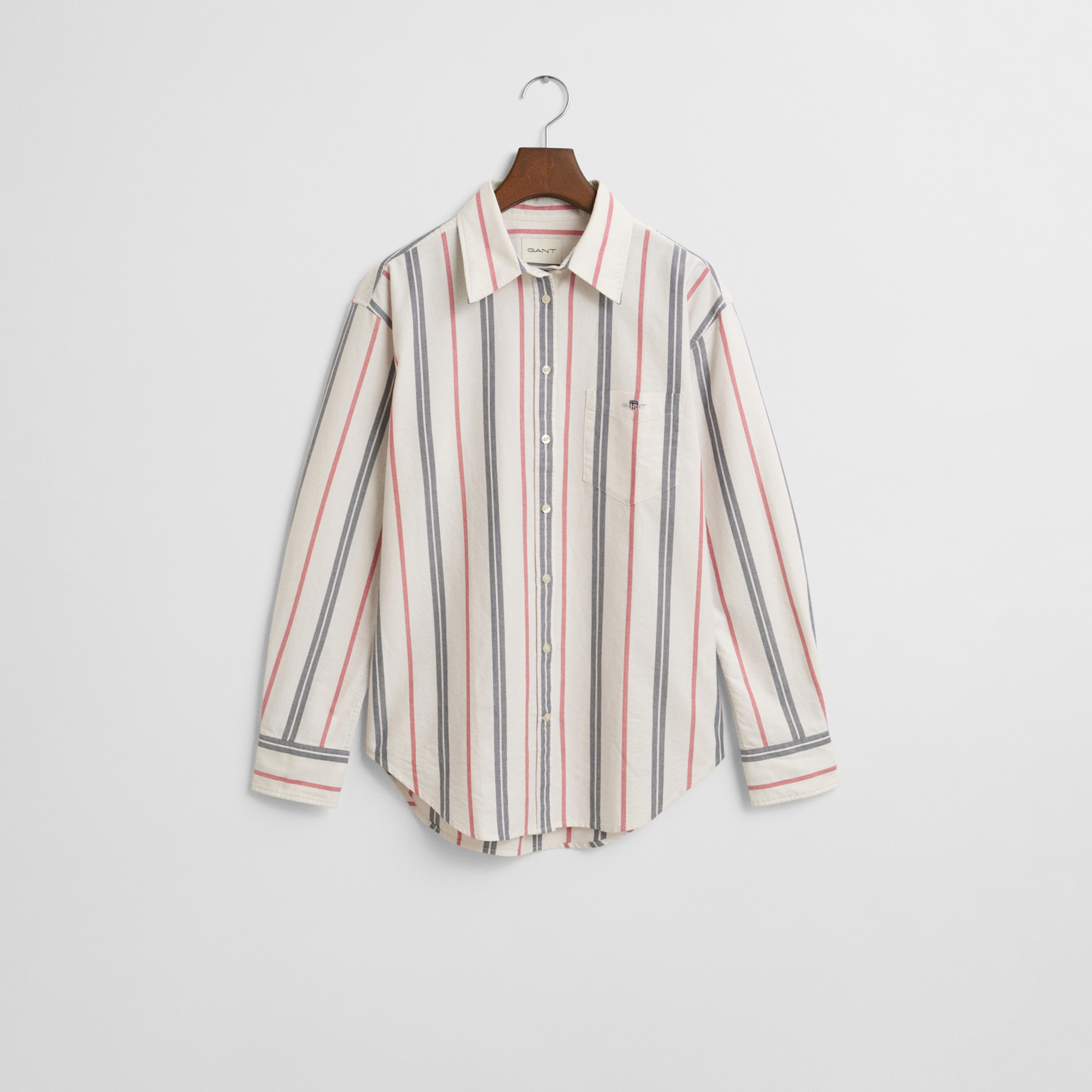 GANT Kadın Krem Relaxed Fit Klasik Yaka Çizgili Gömlek