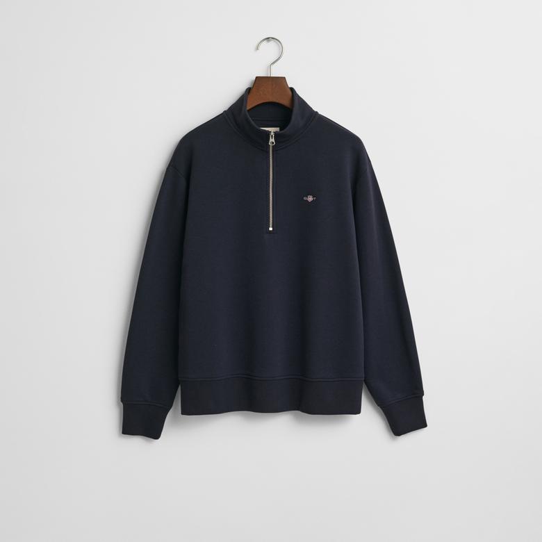 GANT Kadın Lacivert Relaxed Fit Yarım Fermuarlı Sweatshirt