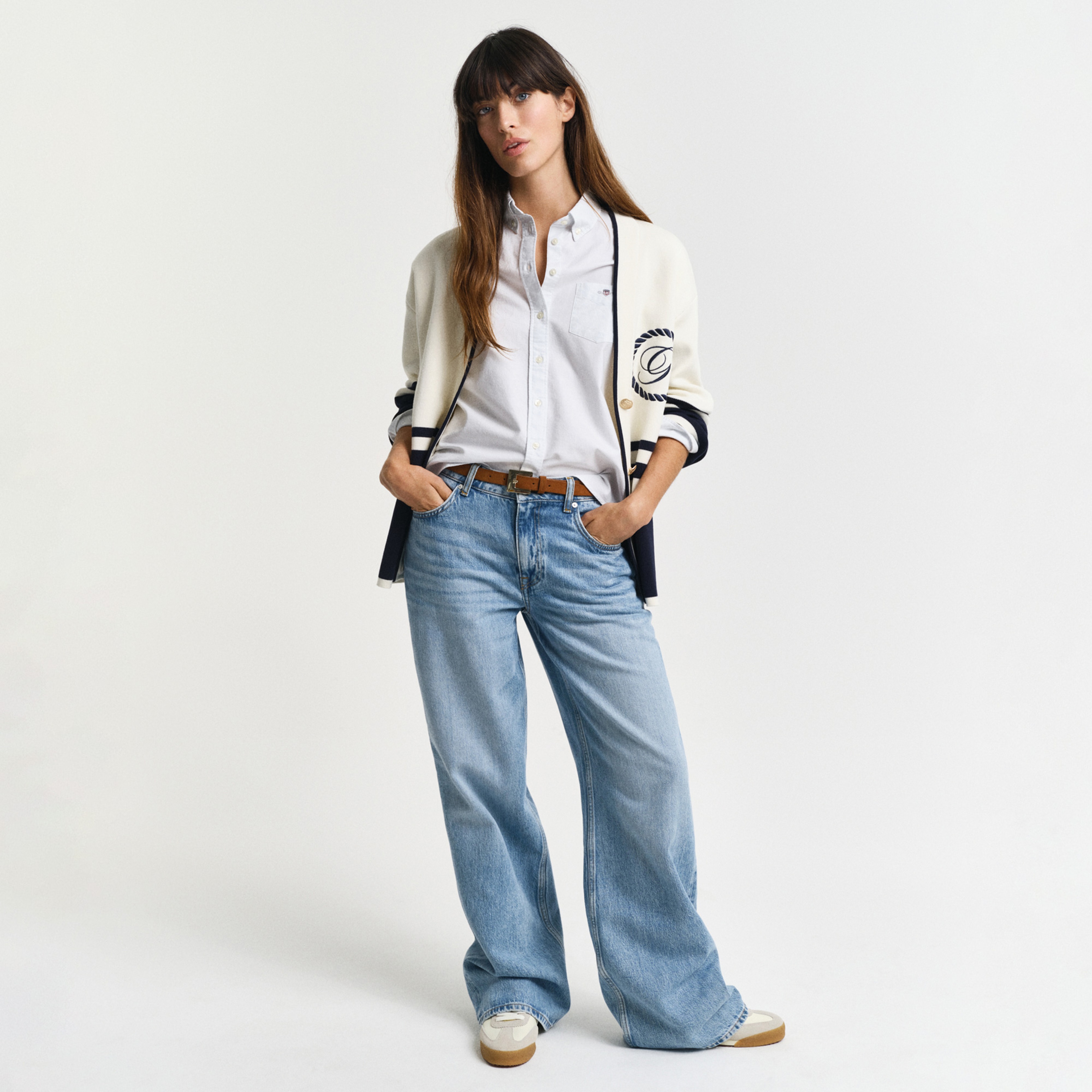 GANT Kadın Mavi Regular Fit Düğmeli Yaka Çizgili Gömlek