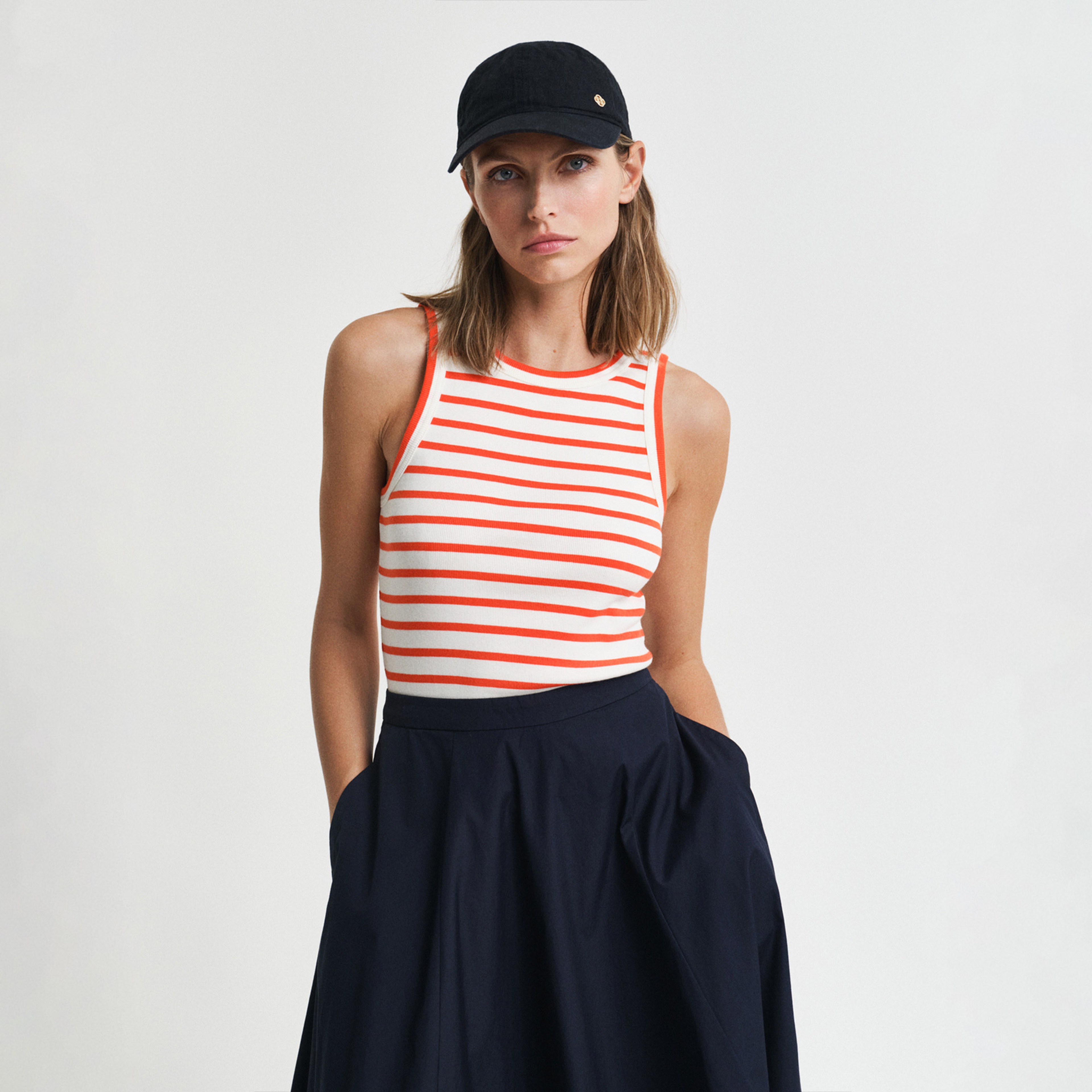GANT Kadın Turuncu Regular Fit Bisiklet Yaka Çizgili T-Shirt