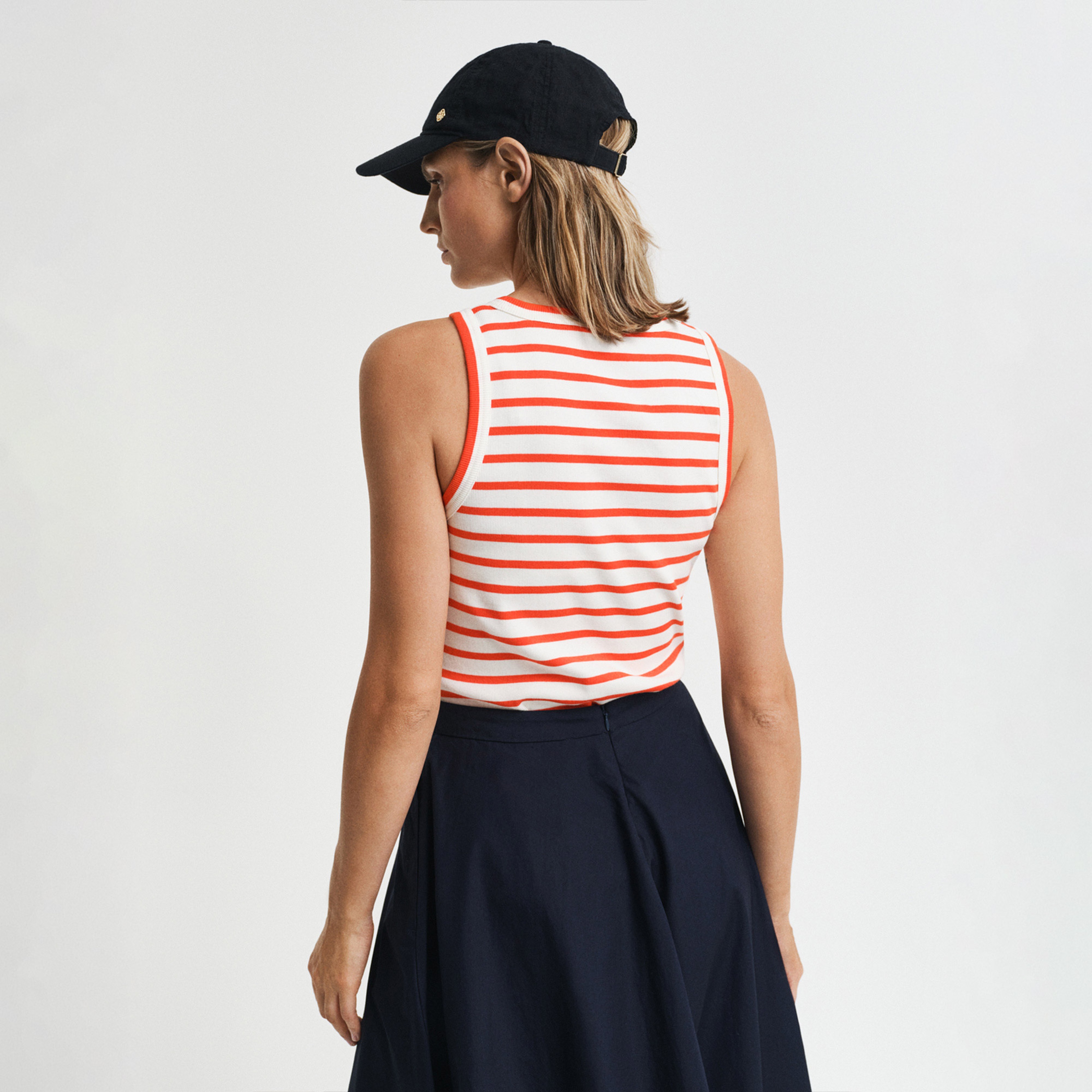 GANT Kadın Turuncu Regular Fit Bisiklet Yaka Çizgili T-Shirt