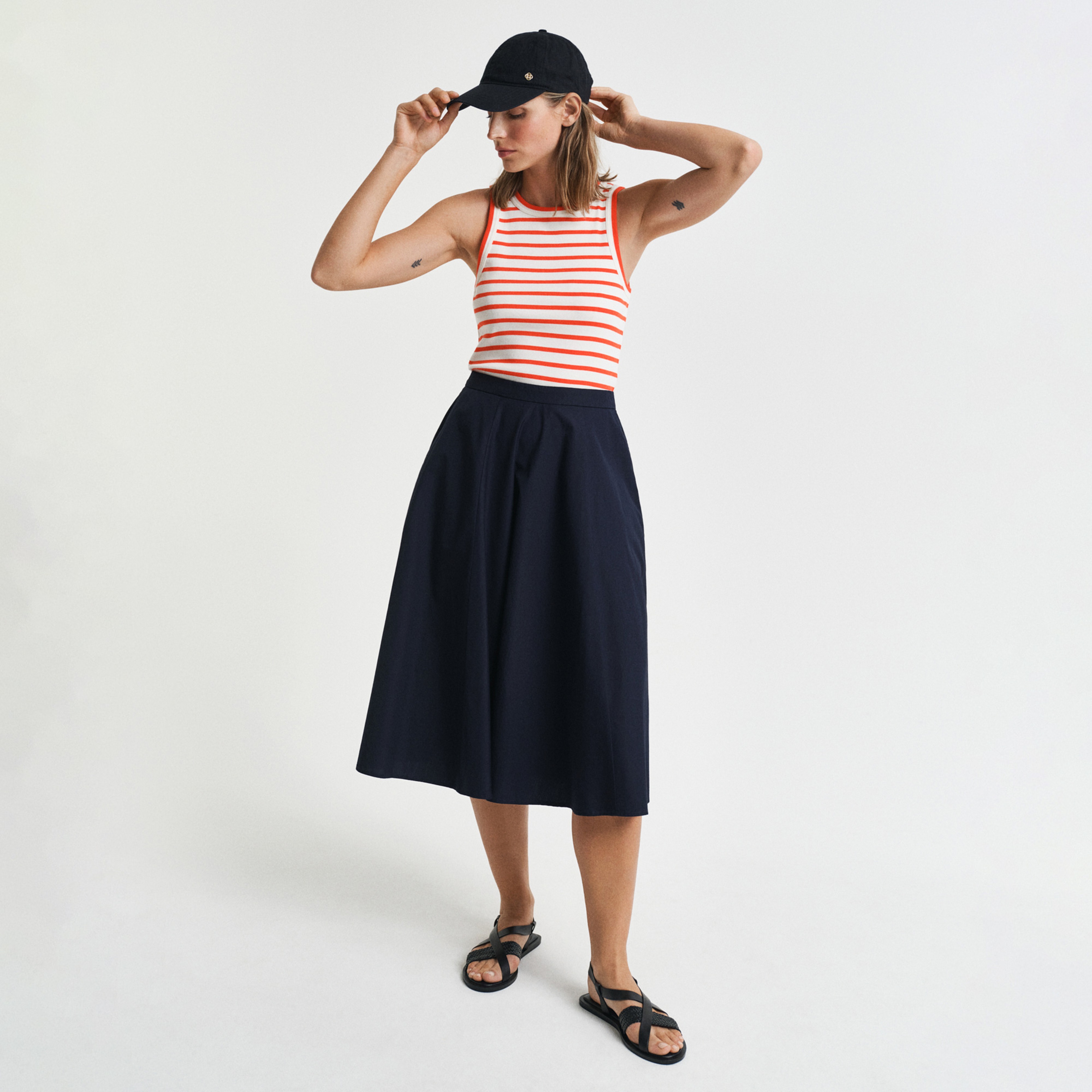 GANT Kadın Turuncu Regular Fit Bisiklet Yaka Çizgili T-Shirt