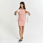 GANT Kadın Turuncu Slim Fit Bisiklet Yaka Çizgili Elbise