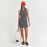 GANT Kadın Lacivert Slim Fit Bisiklet Yaka Çizgili Elbise