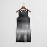 GANT Kadın Lacivert Slim Fit Bisiklet Yaka Çizgili Elbise