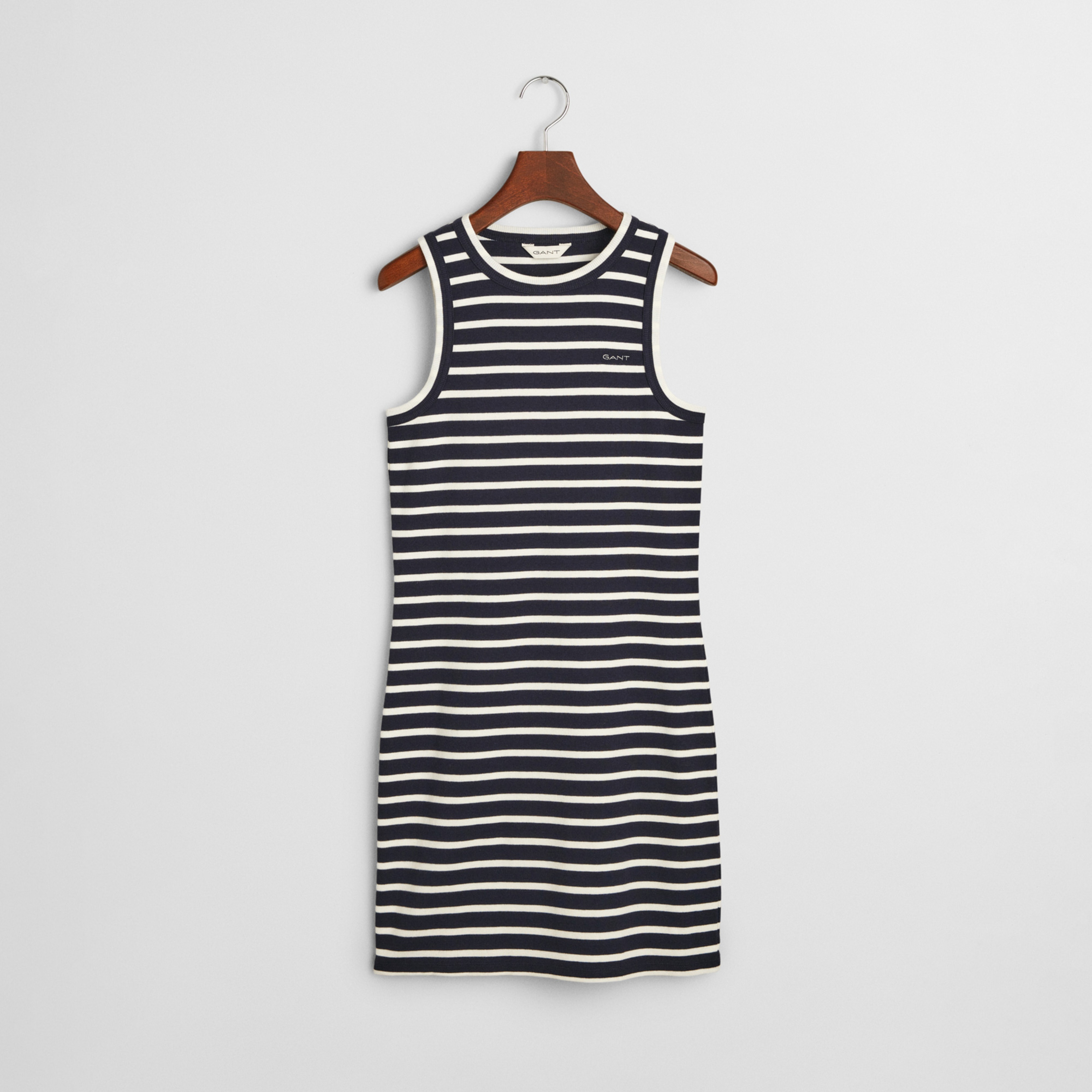 GANT Kadın Lacivert Slim Fit Bisiklet Yaka Çizgili Elbise