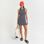 GANT Kadın Lacivert Slim Fit Bisiklet Yaka Çizgili Elbise