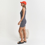 GANT Kadın Lacivert Slim Fit Bisiklet Yaka Çizgili Elbise