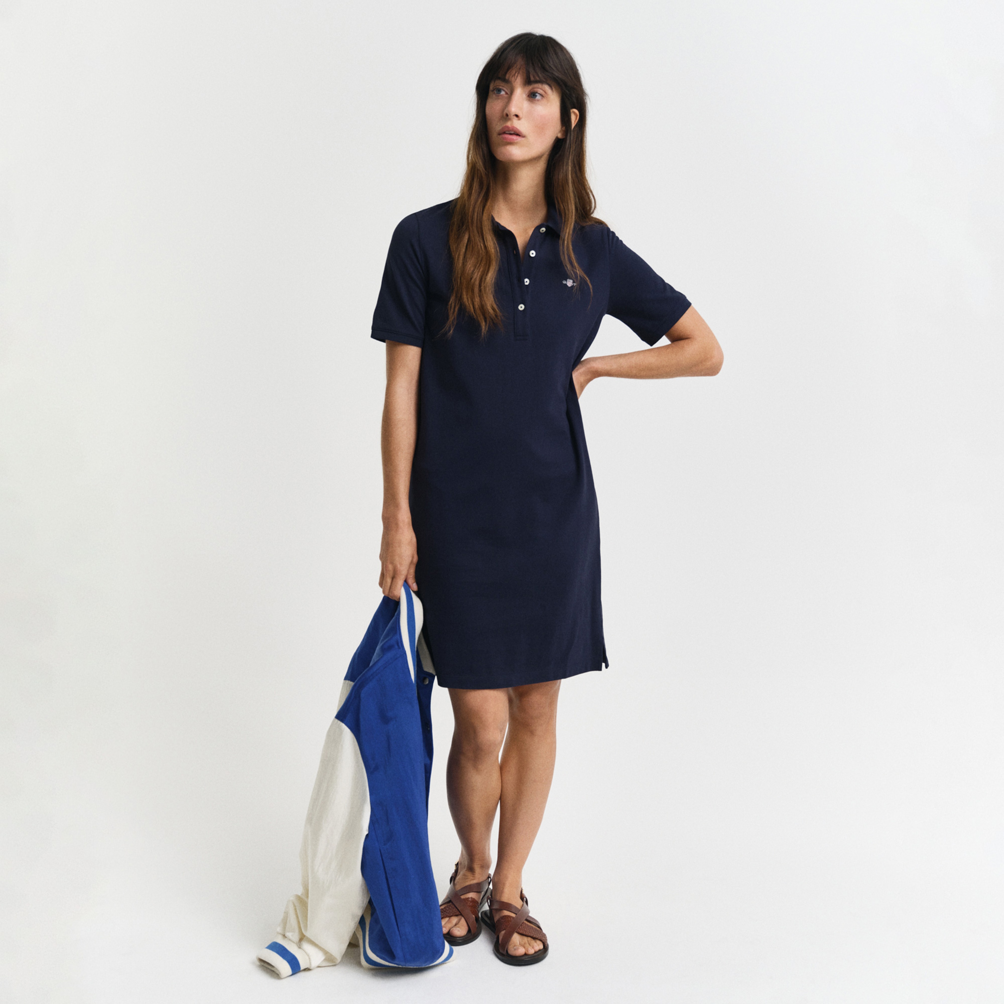 GANT Kadın Lacivert Regular Fit Polo Yaka Elbise