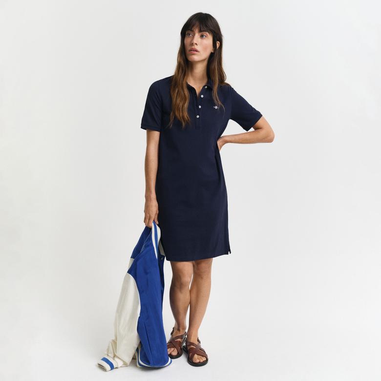 GANT Kadın Lacivert Regular Fit Polo Yaka Elbise