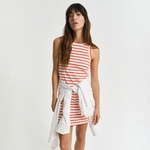 GANT Kadın Turuncu Slim Fit Bisiklet Yaka Çizgili Elbise