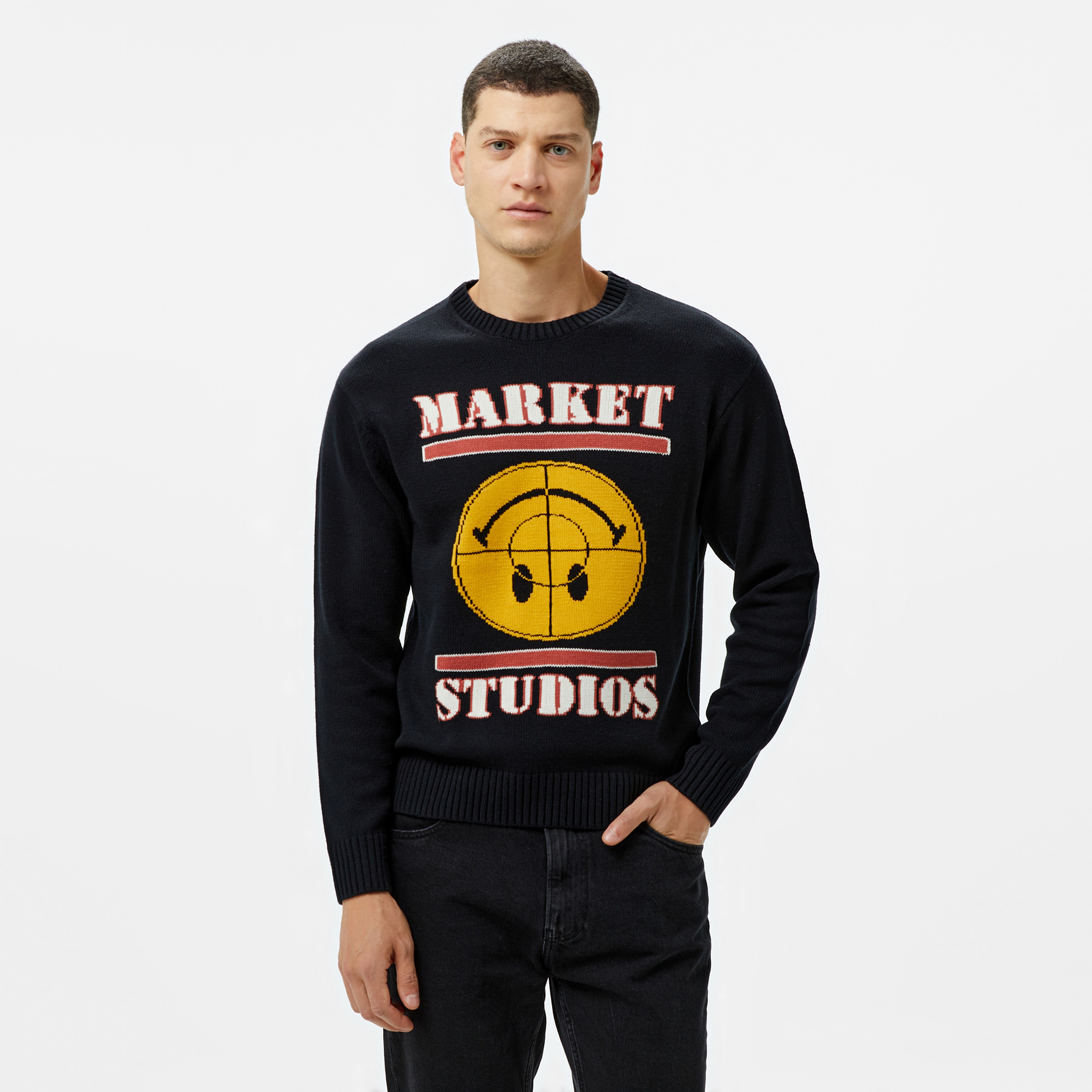 Market Smiley Focus ter Erkek Siyah Sweatshirt