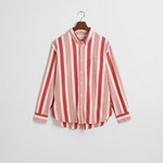 GANT Erkek Kırmızı Relaxed Fit Düğmeli Yaka Çizgili Gömlek