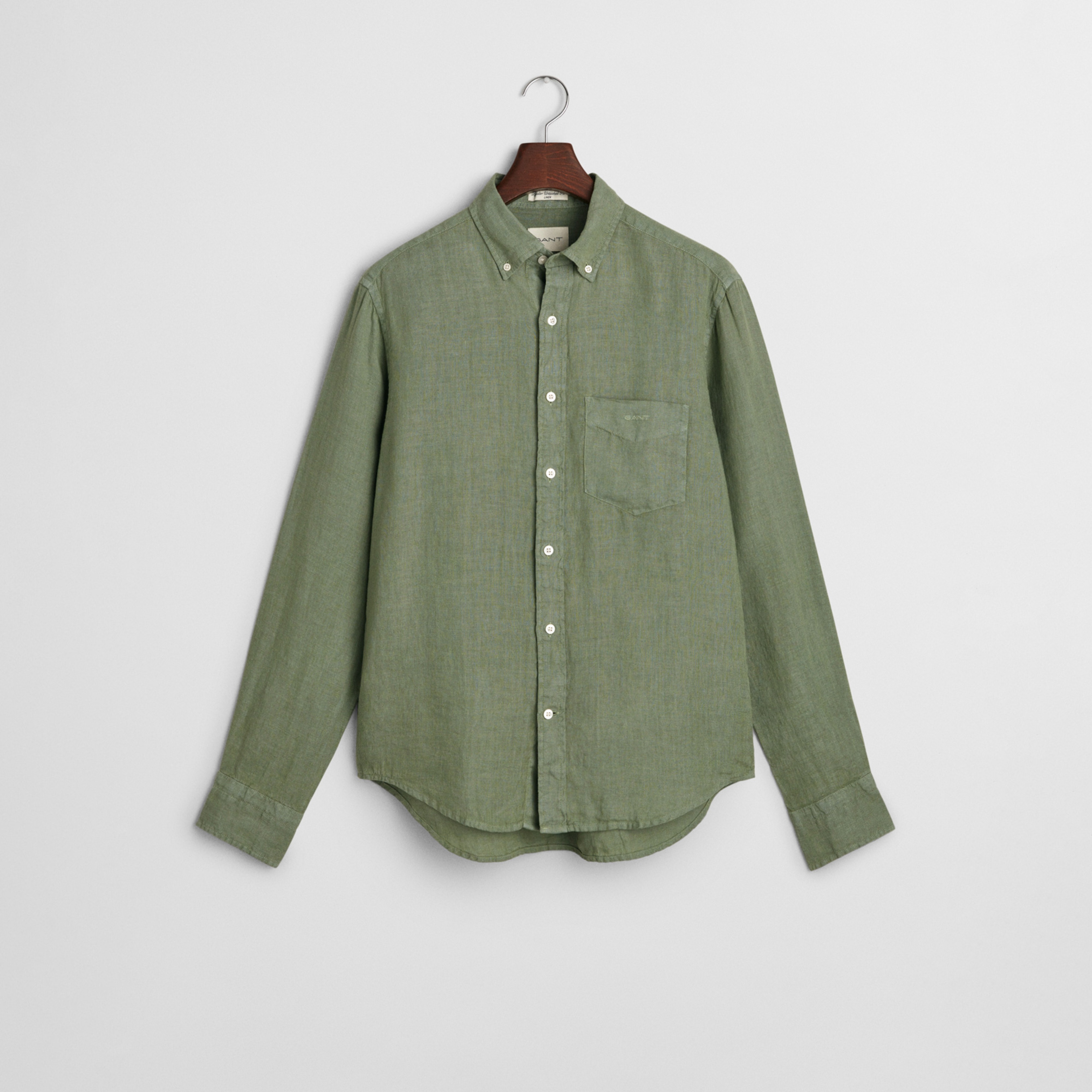 GANT Erkek Yeşil Regular Fit Düğmeli Yaka Keten Gömlek