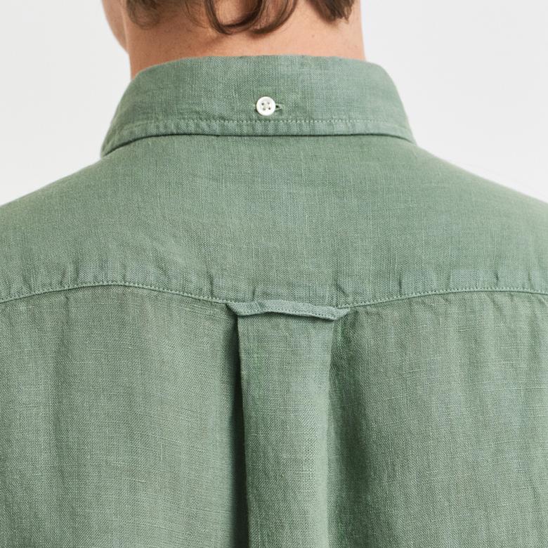 GANT Erkek Yeşil Regular Fit Düğmeli Yaka Keten Gömlek