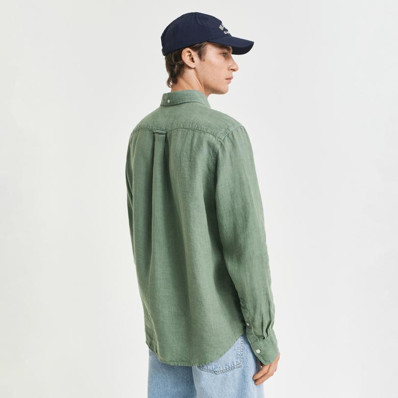 GANT Erkek Yeşil Regular Fit Düğmeli Yaka Keten Gömlek