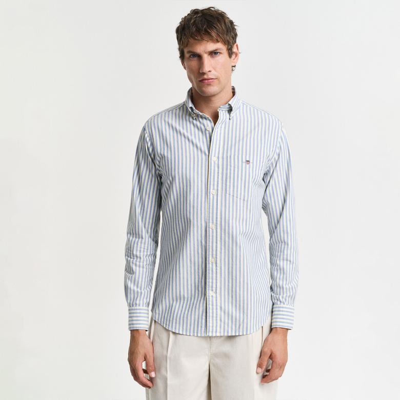 GANT Erkek Mavi Regular Fit Çizgili Logolu Gömlek