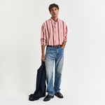 GANT Erkek Kırmızı Relaxed Fit Düğmeli Yaka Çizgili Gömlek