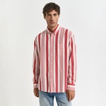 GANT Erkek Kırmızı Relaxed Fit Düğmeli Yaka Çizgili Gömlek