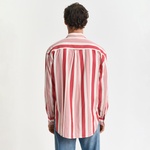 GANT Erkek Kırmızı Relaxed Fit Düğmeli Yaka Çizgili Gömlek