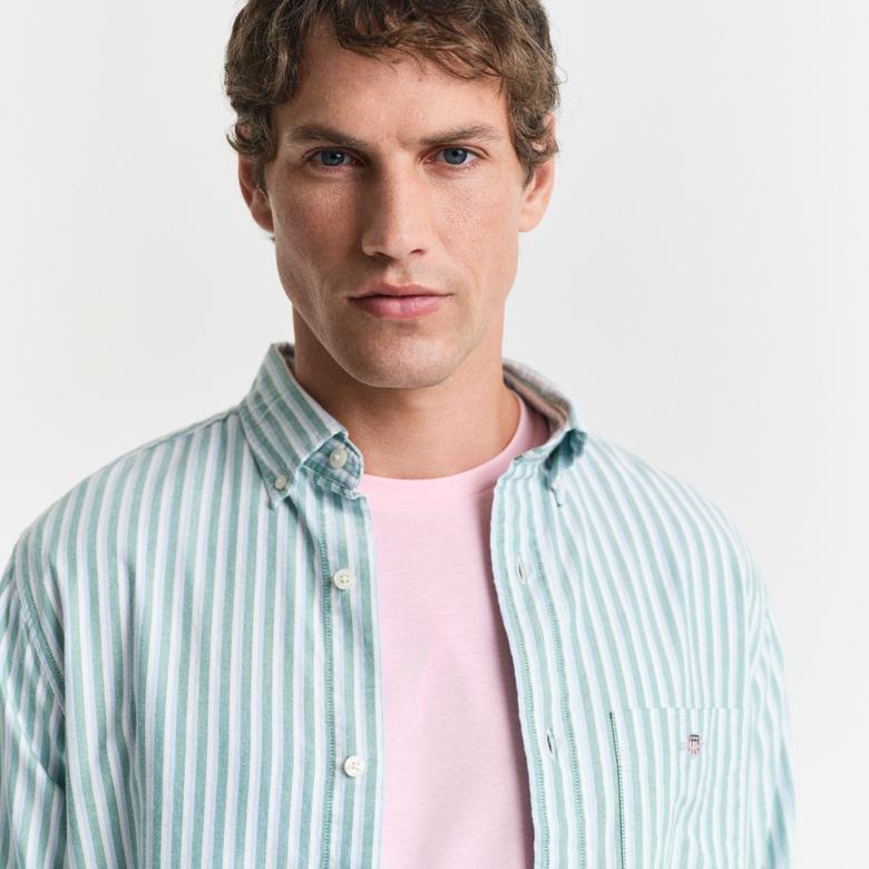 GANT Erkek Yeşil Regular Fit Çizgili Logolu Gömlek