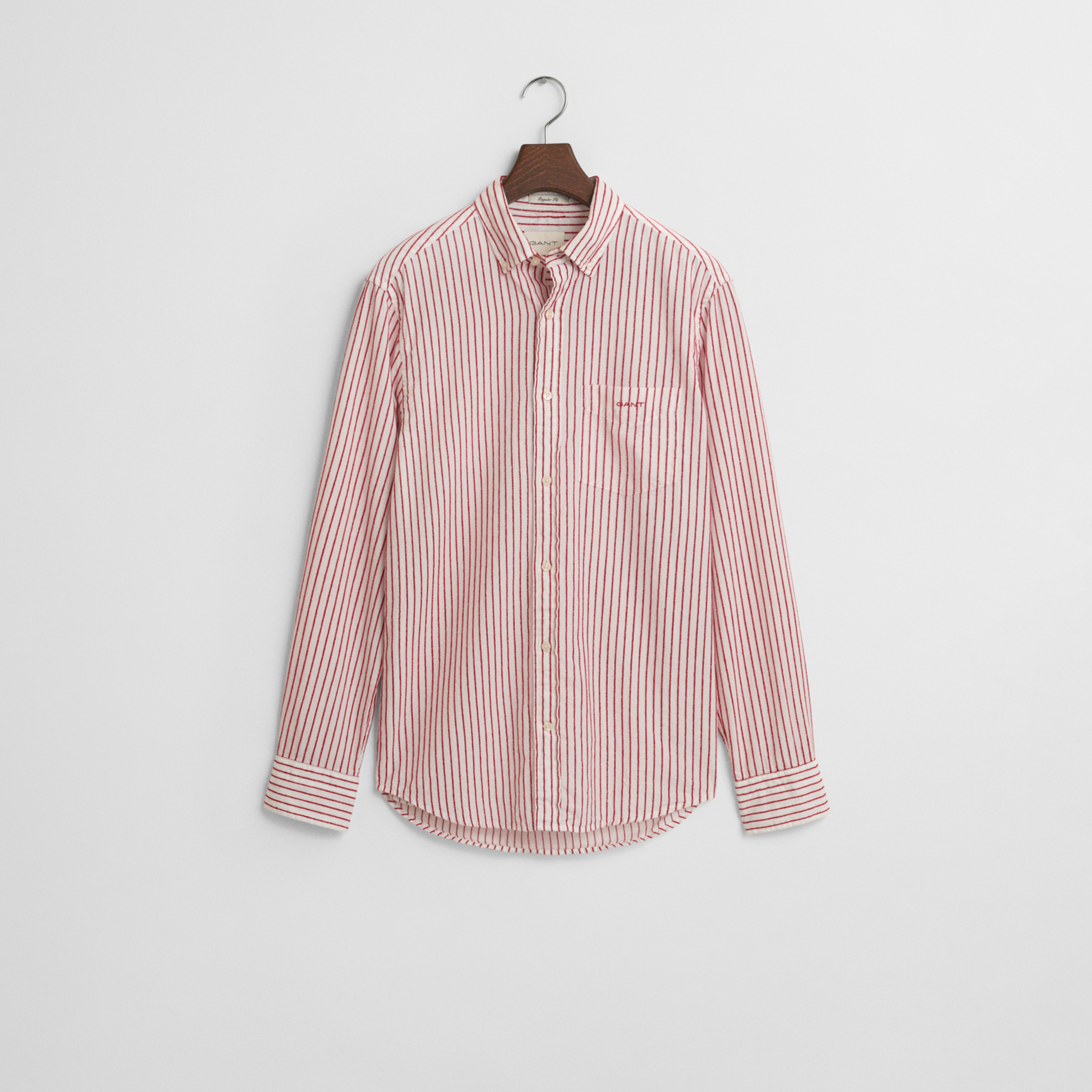 GANT Erkek Kırmızı Regular Fit Düğmeli Yaka Çizgili Gömlek