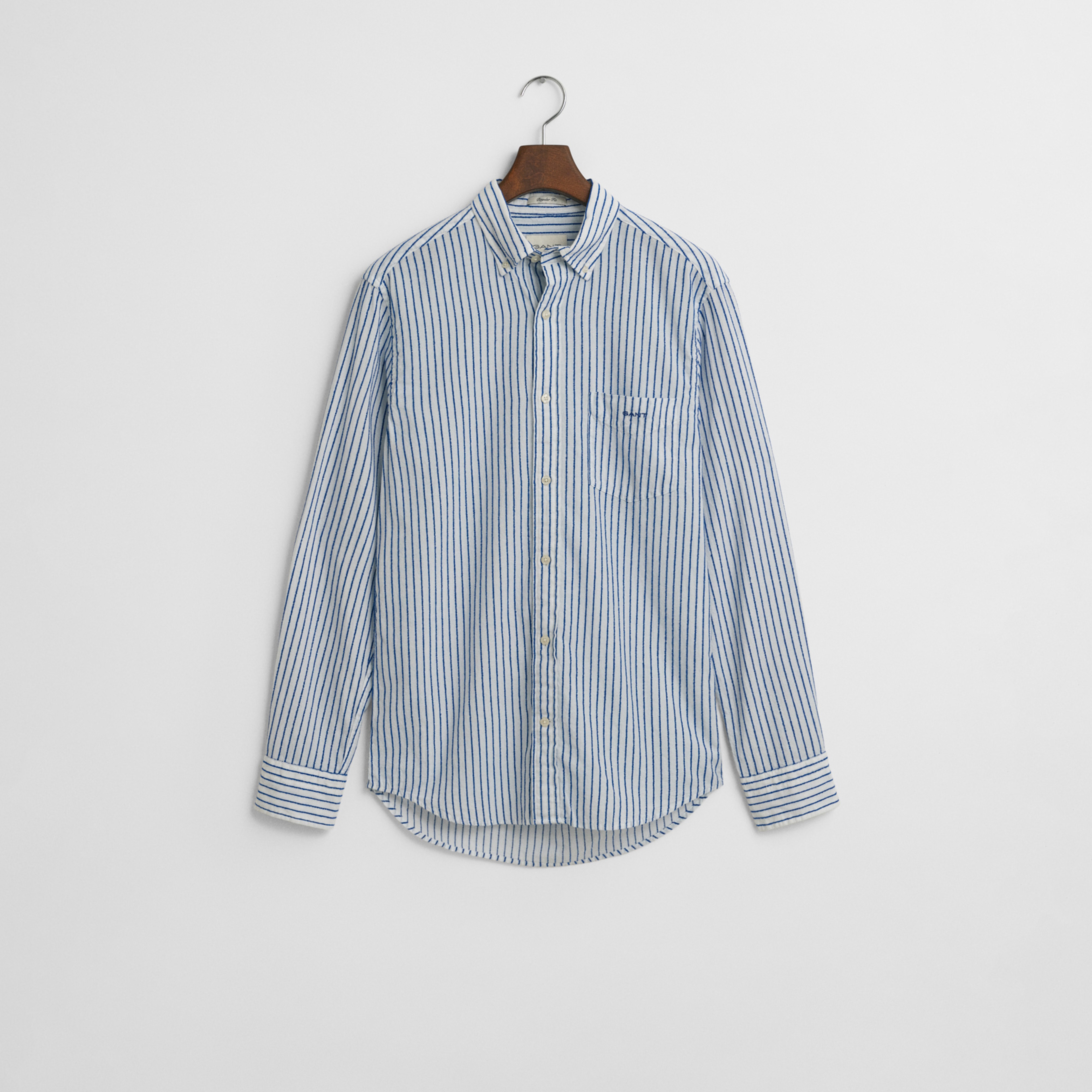 GANT Erkek Lacivert Regular Fit Düğmeli Yaka Çizgili Gömlek