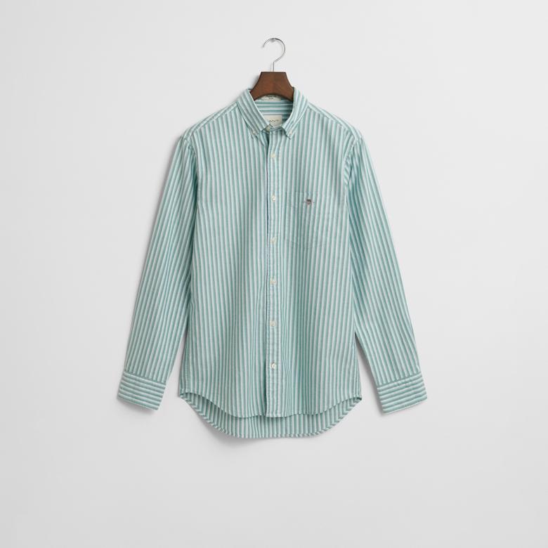 GANT Erkek Yeşil Regular Fit Çizgili Logolu Gömlek