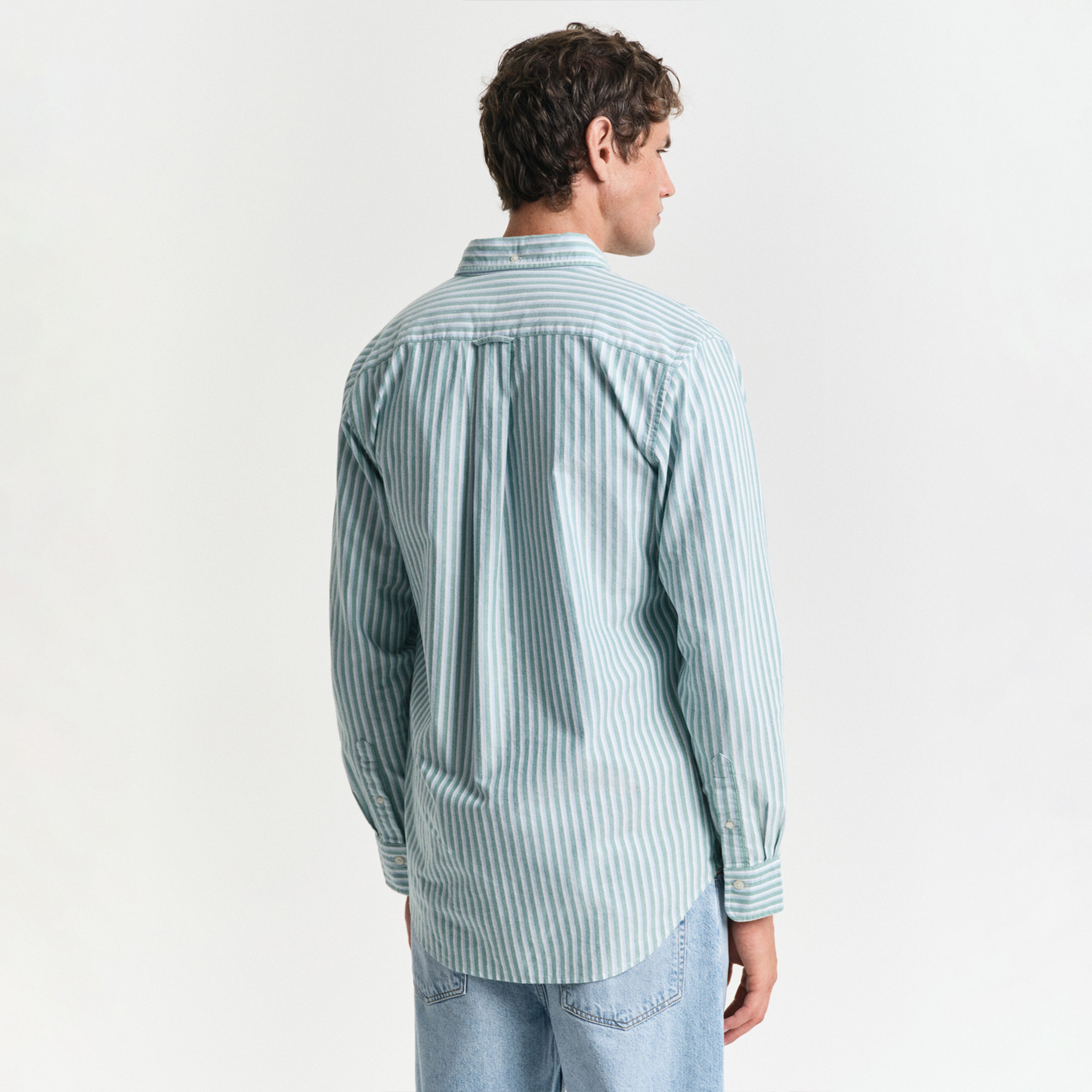 GANT Erkek Yeşil Regular Fit Çizgili Logolu Gömlek