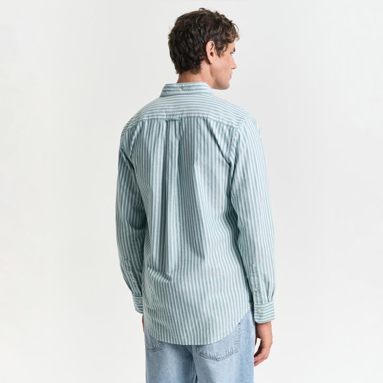 GANT Erkek Yeşil Regular Fit Çizgili Logolu Gömlek