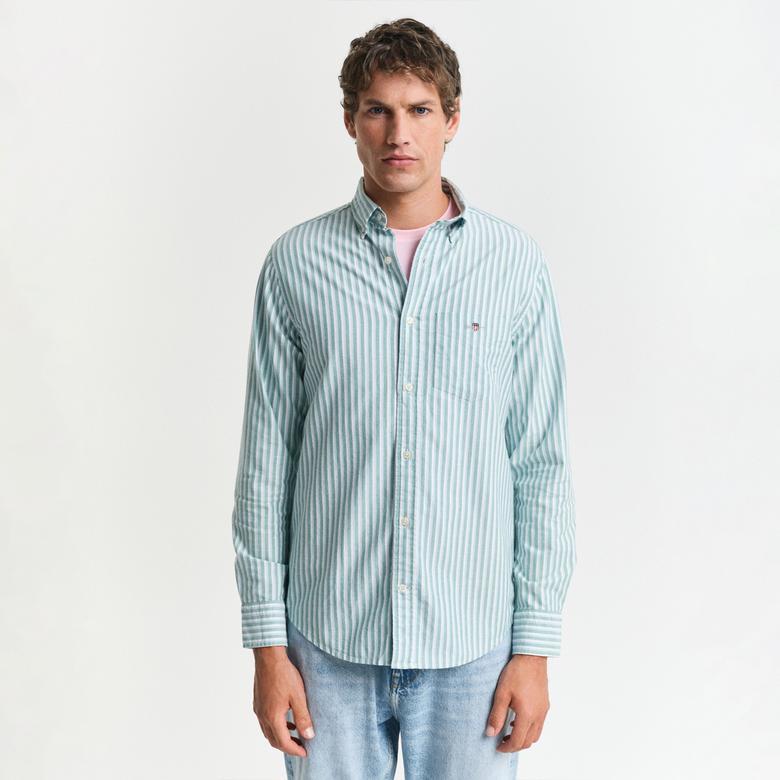 GANT Erkek Yeşil Regular Fit Çizgili Logolu Gömlek
