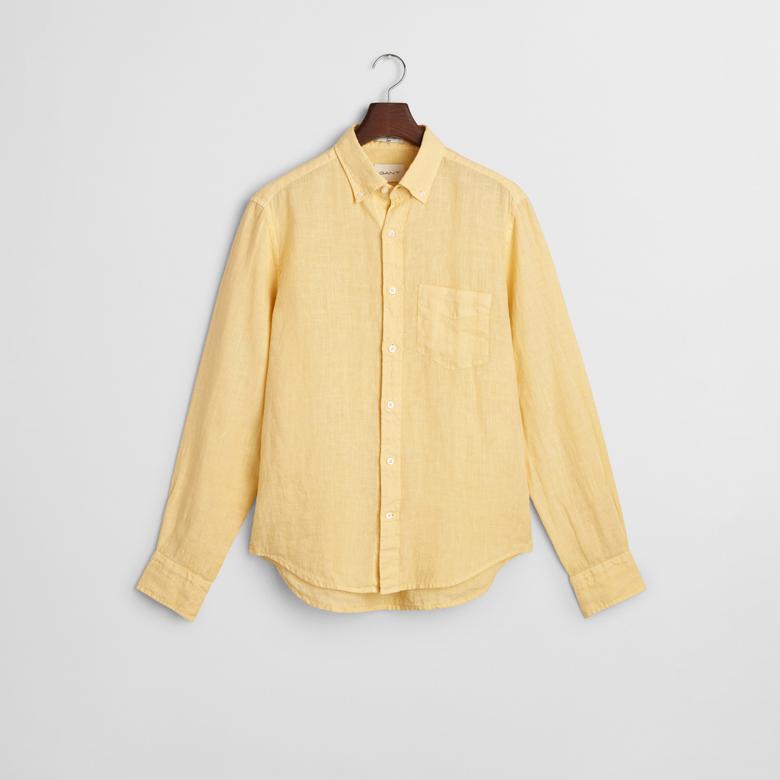 GANT Erkek Sarı Regular Fit Düğmeli Yaka Keten Gömlek