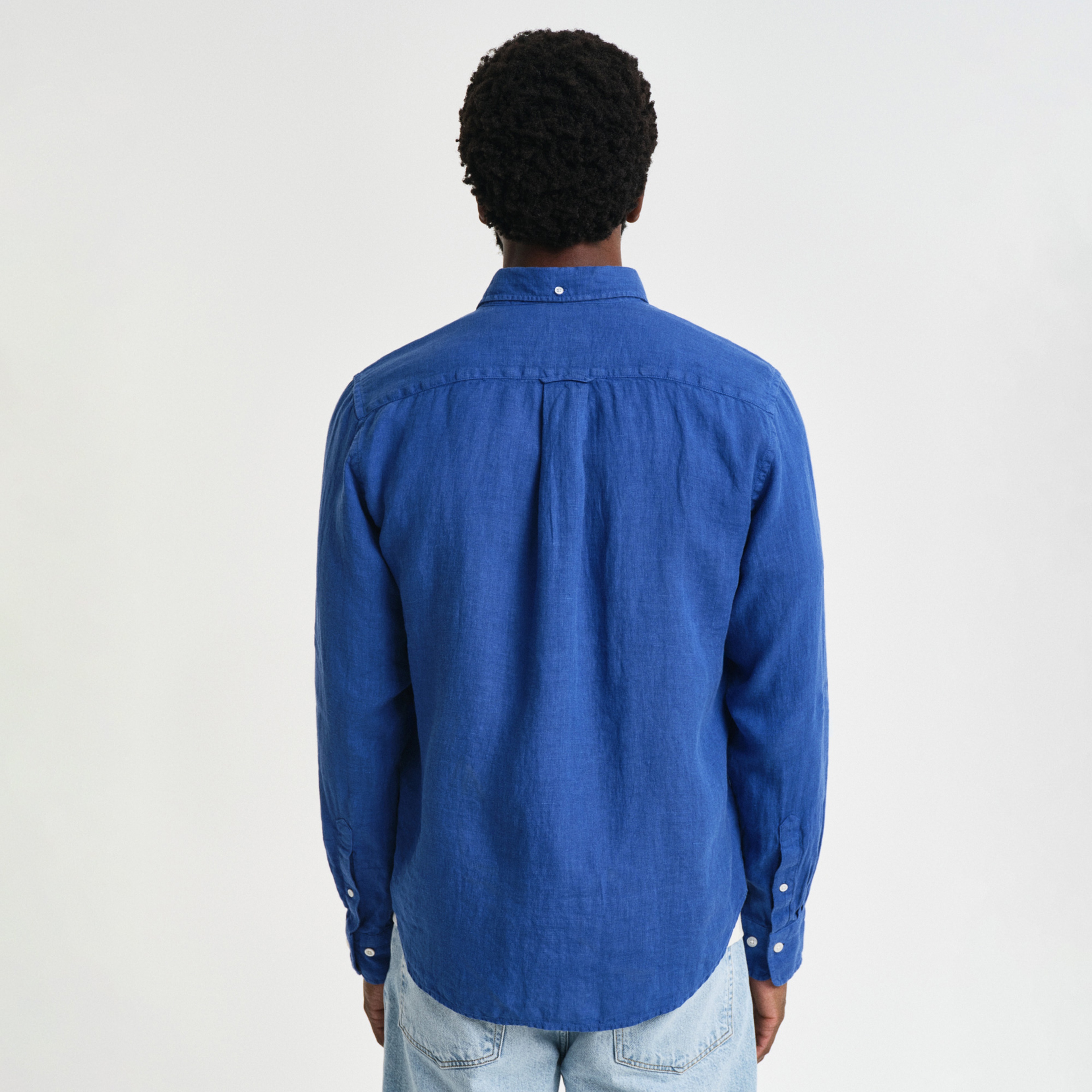 GANT Erkek Lacivert Regular Fit Düğmeli Yaka Keten Gömlek