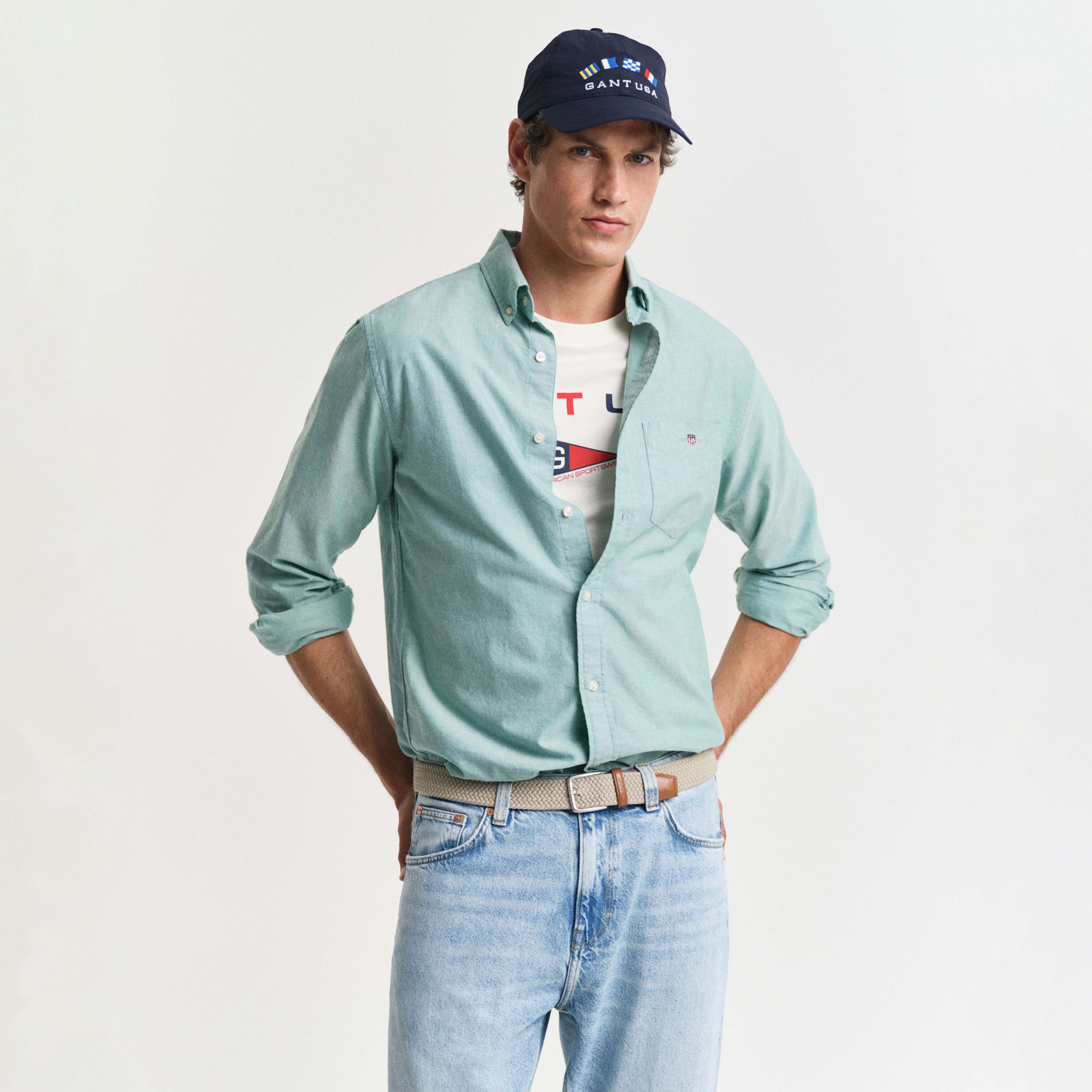 GANT Erkek Yeşil Regular Fit Düğmeli Yaka Gömlek