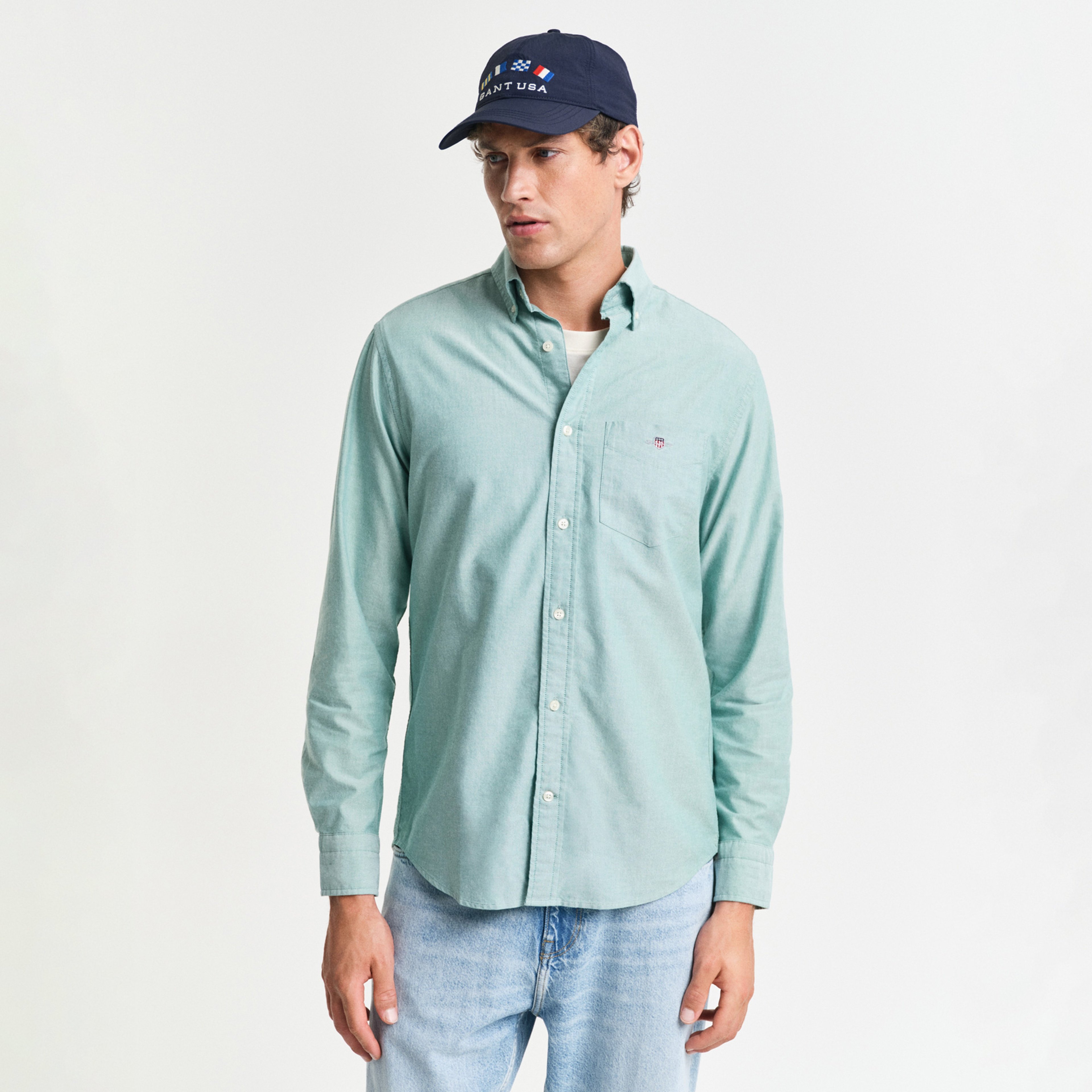 GANT Erkek Yeşil Regular Fit Düğmeli Yaka Gömlek