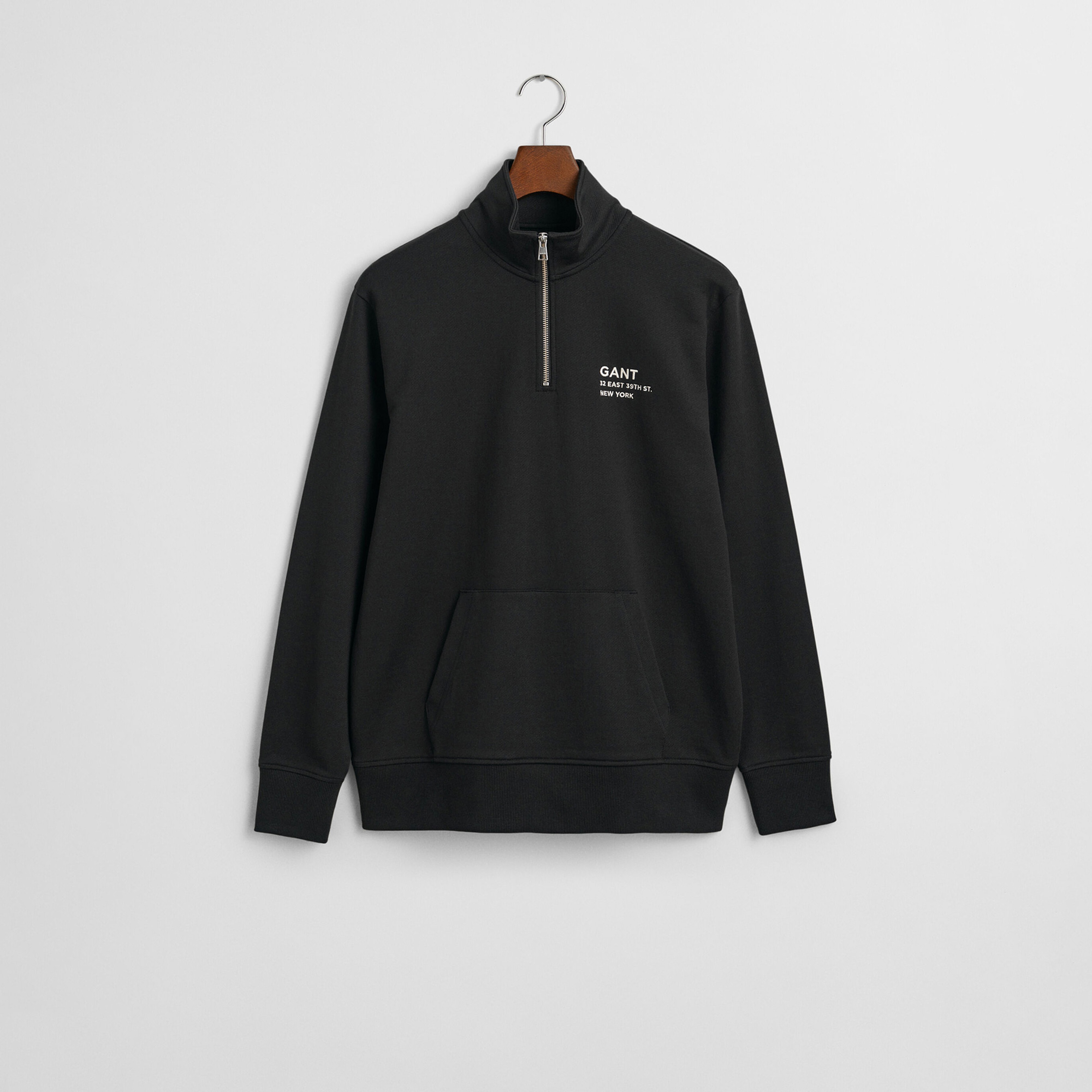 GANT Erkek Siyah Regular Fit Yarım Fermuarlı Logolu Sweatshirt