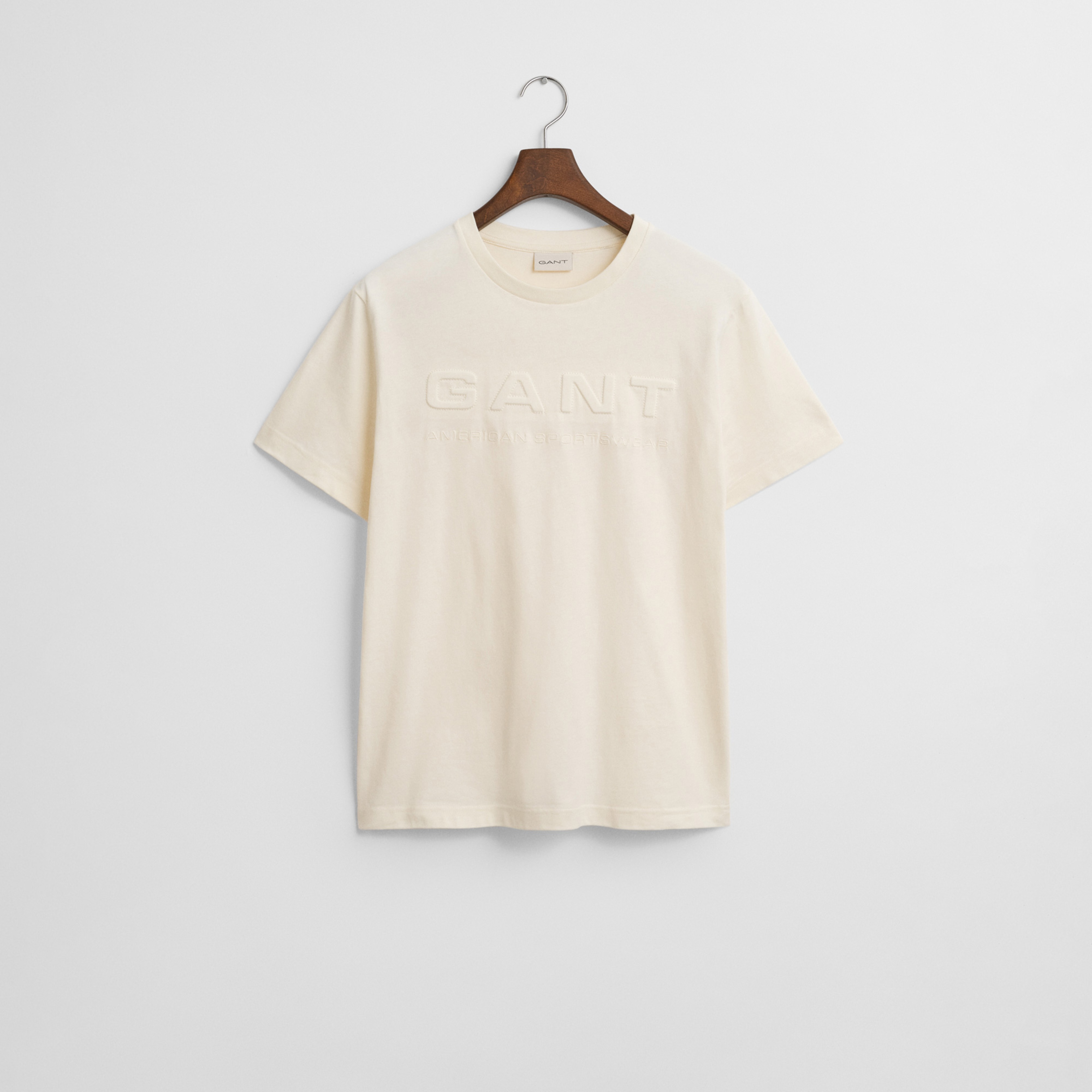 GANT Erkek Krem Regular Fit Bisiklet Yaka Logolu T-Shirt