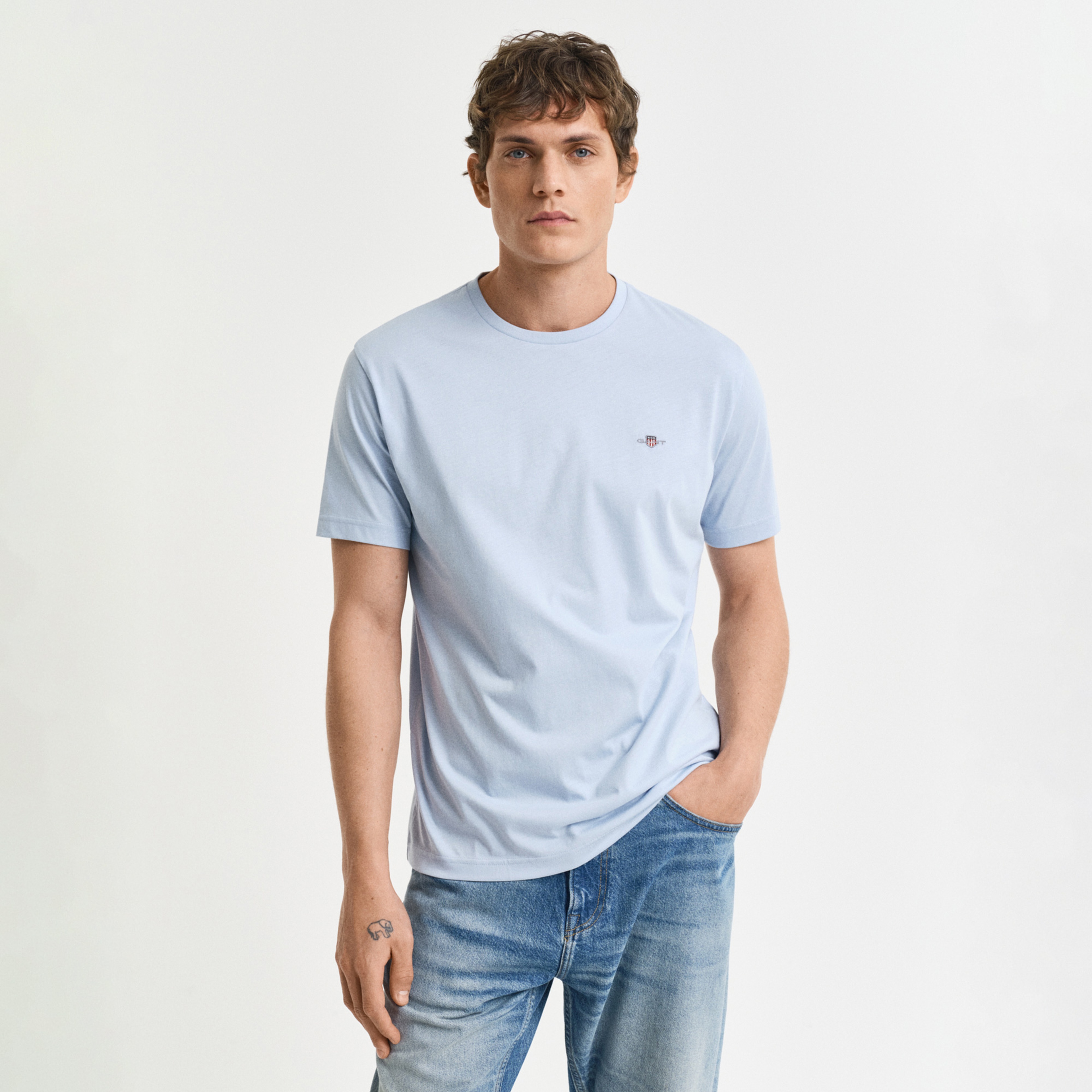 GANT Erkek Mavi Bisiklet Yaka Regular Fit Logolu T-Shirt