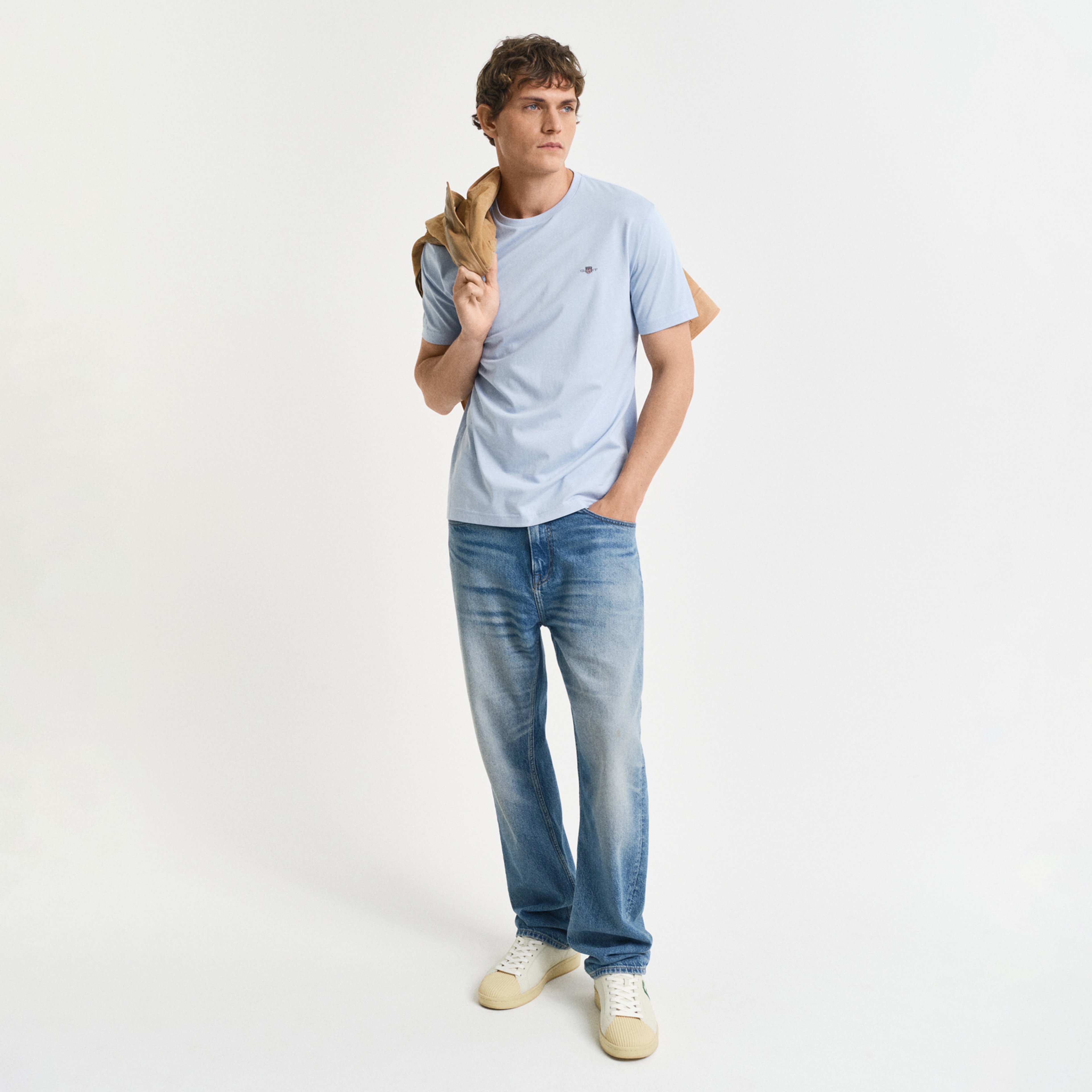 GANT Erkek Mavi Bisiklet Yaka Regular Fit Logolu T-Shirt