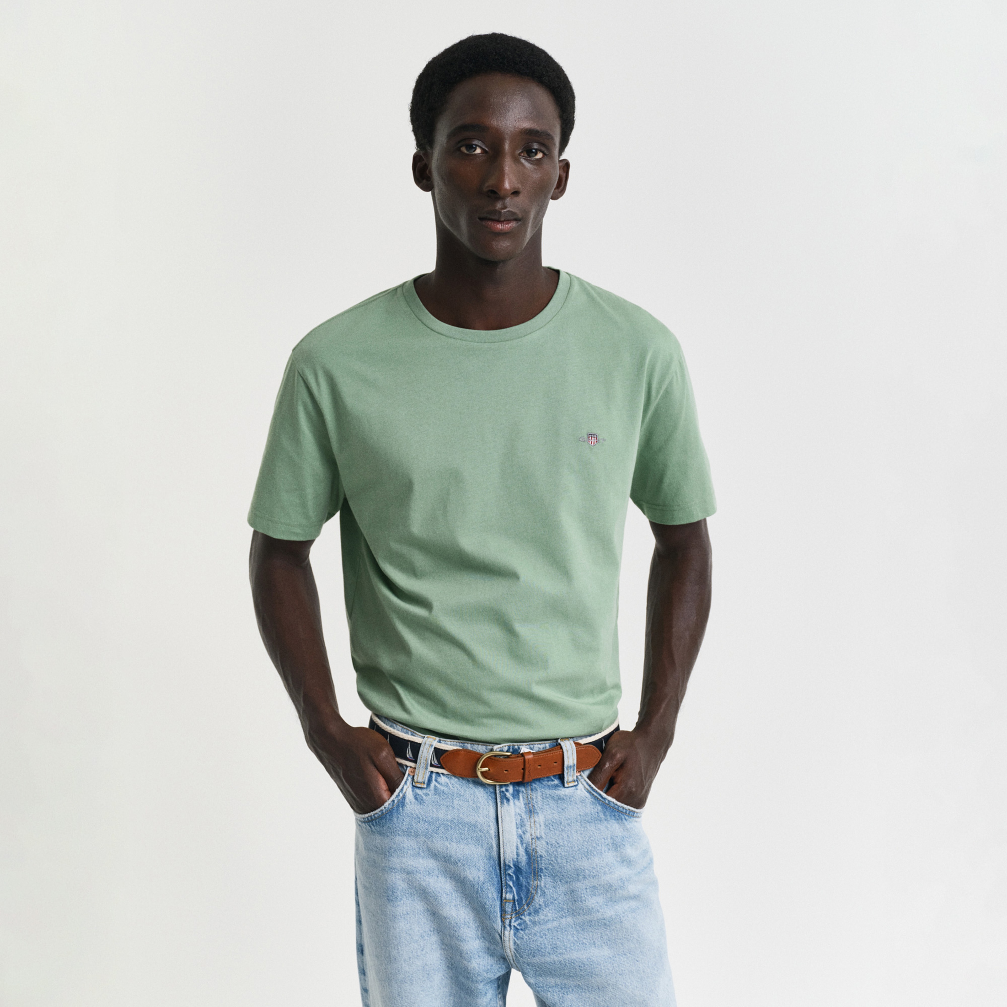 GANT Erkek Yeşil Regular Fit Bisiklet Yaka T-Shirt