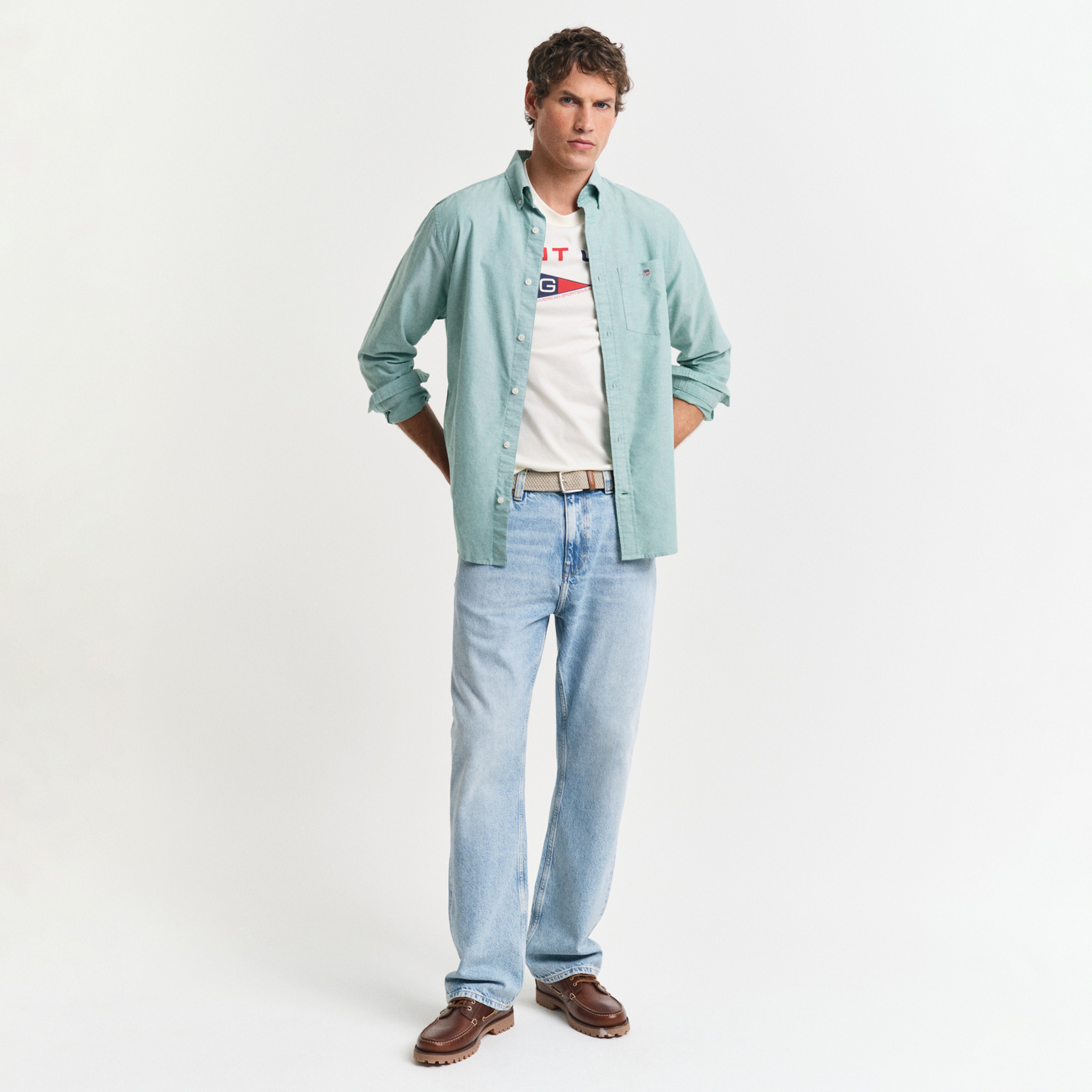 GANT Erkek Krem Regular Fit Bisiklet Yaka Logolu T-Shirt