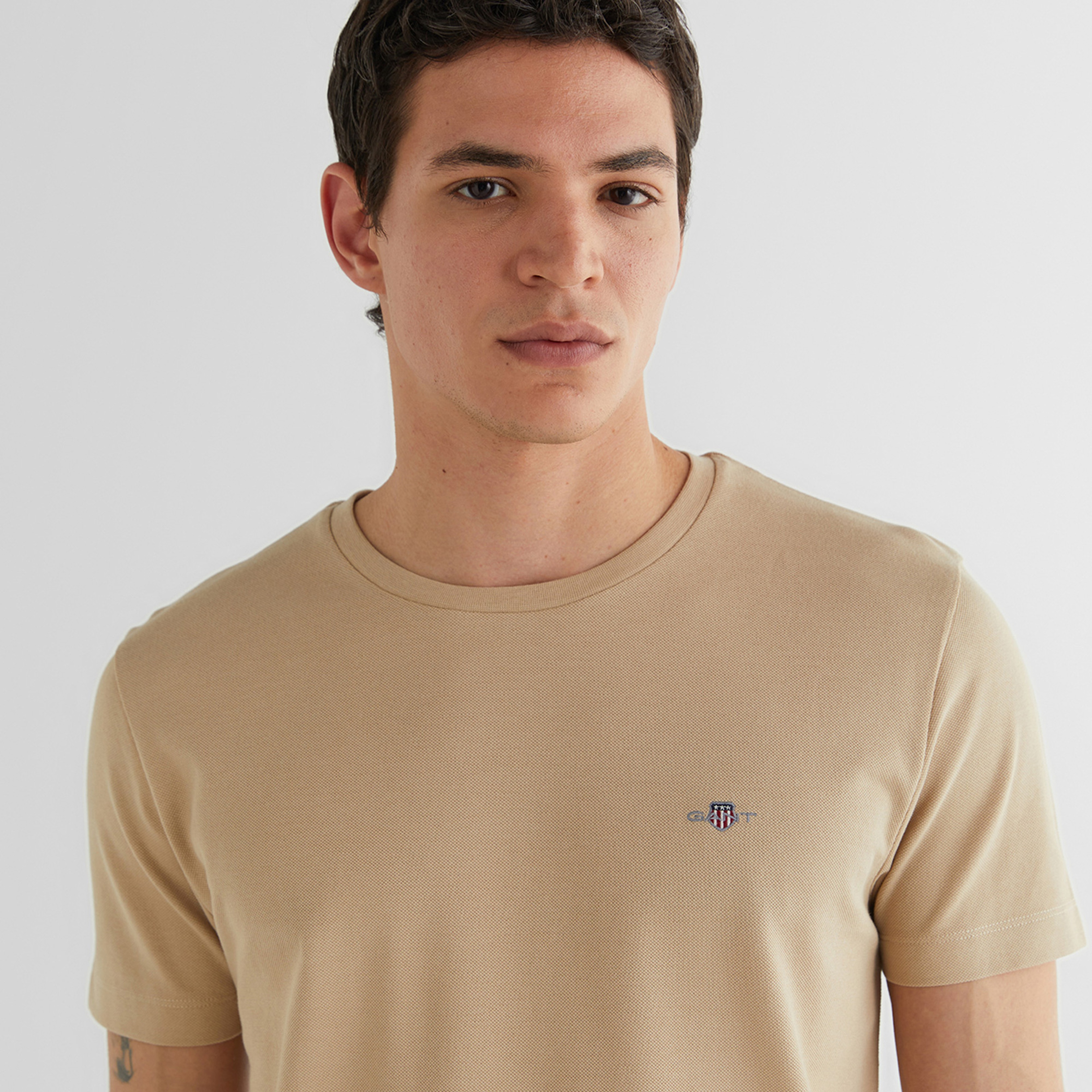 GANT Erkek Bej Slim Fit Bisiklet Yaka T-Shirt