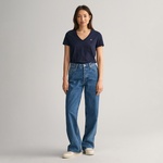 GANT Kadın Lacivert V Yaka Regular Fit Logolu T-Shirt